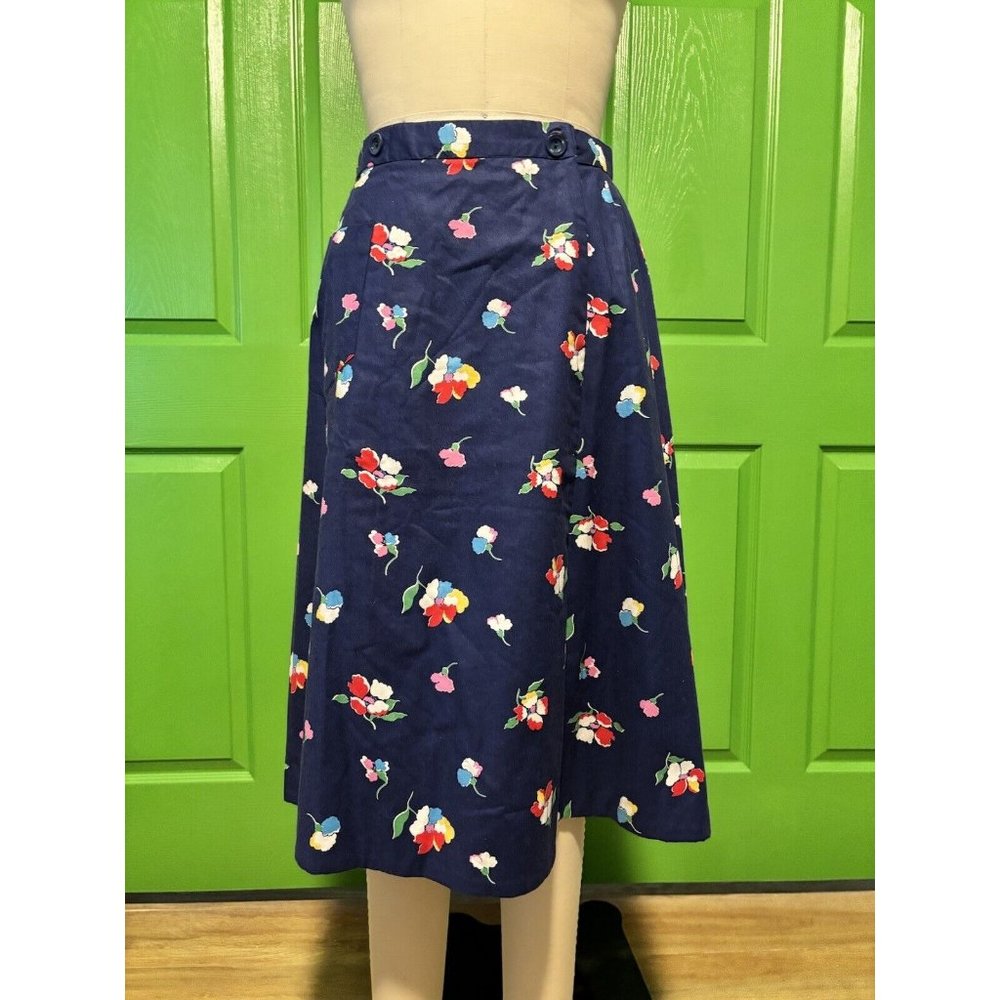 Vintage Blue Floral Wrap Skirt Size Small Handmade Cottage Core Pockets